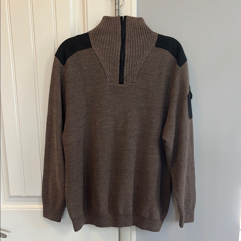 Viyella Brown and Black Zip Up Merino blend Sweater with Ribbed Texture L